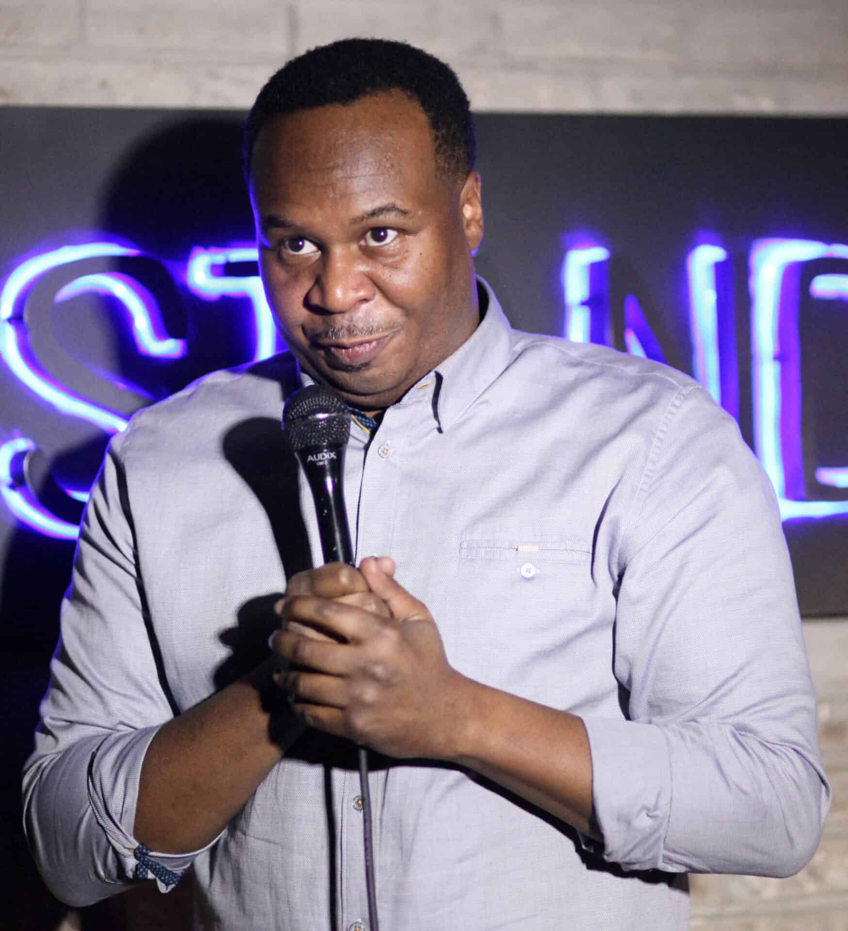Roy Wood Jr. doing a stand-up comedy performance