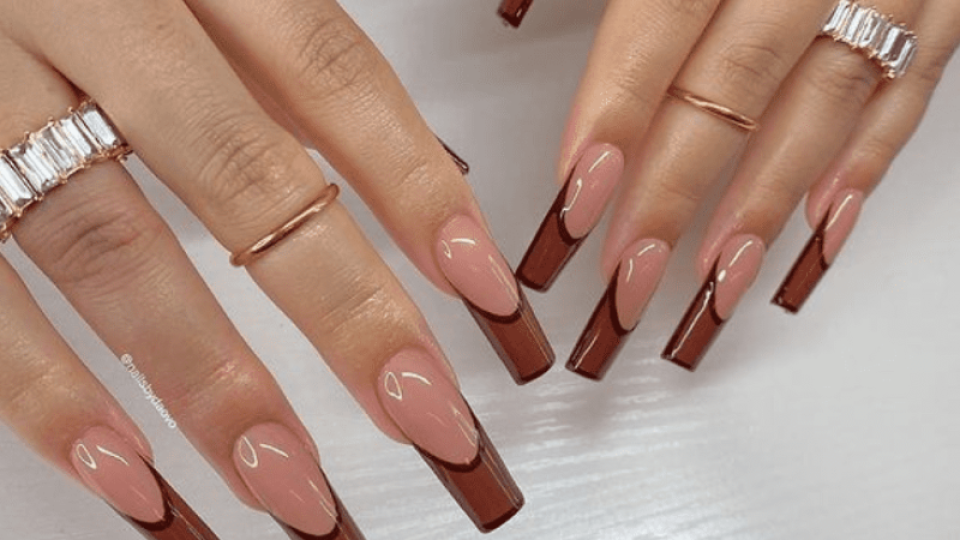 brown french tip nails featured